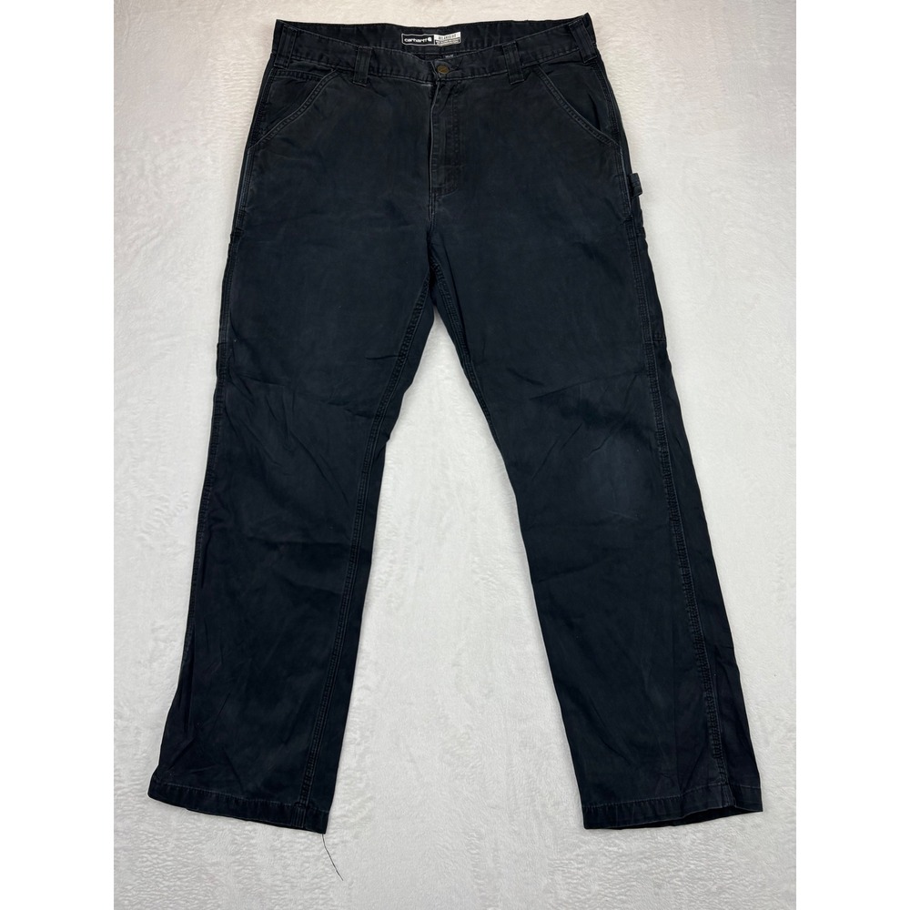 Carhartt‎ Mens 36x32 Black Fuzzy Washed Carpenter Grunge Workwear Pants